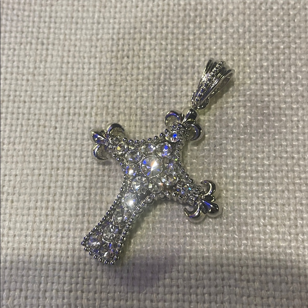 Silver Cross Pendant with Crystals - Picture 2 of 7